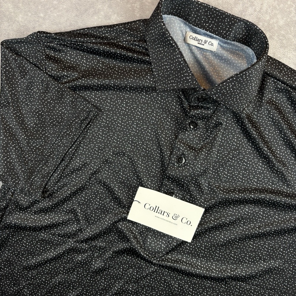 Collars & Co Polo Shirt Mens M Black Diamond Geometric Preppy Workwear NEW